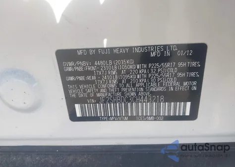 2012 Subaru Forester 2.5X Premium from USA, damaged, VIN JF2SHBDC3CH443218